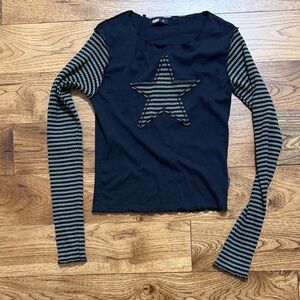 Minga London Lost Star Green Black Striped Long Sleeve Top